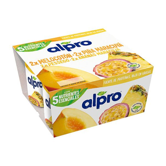 Postre de soja sabor melocotón y piña-maracuyá